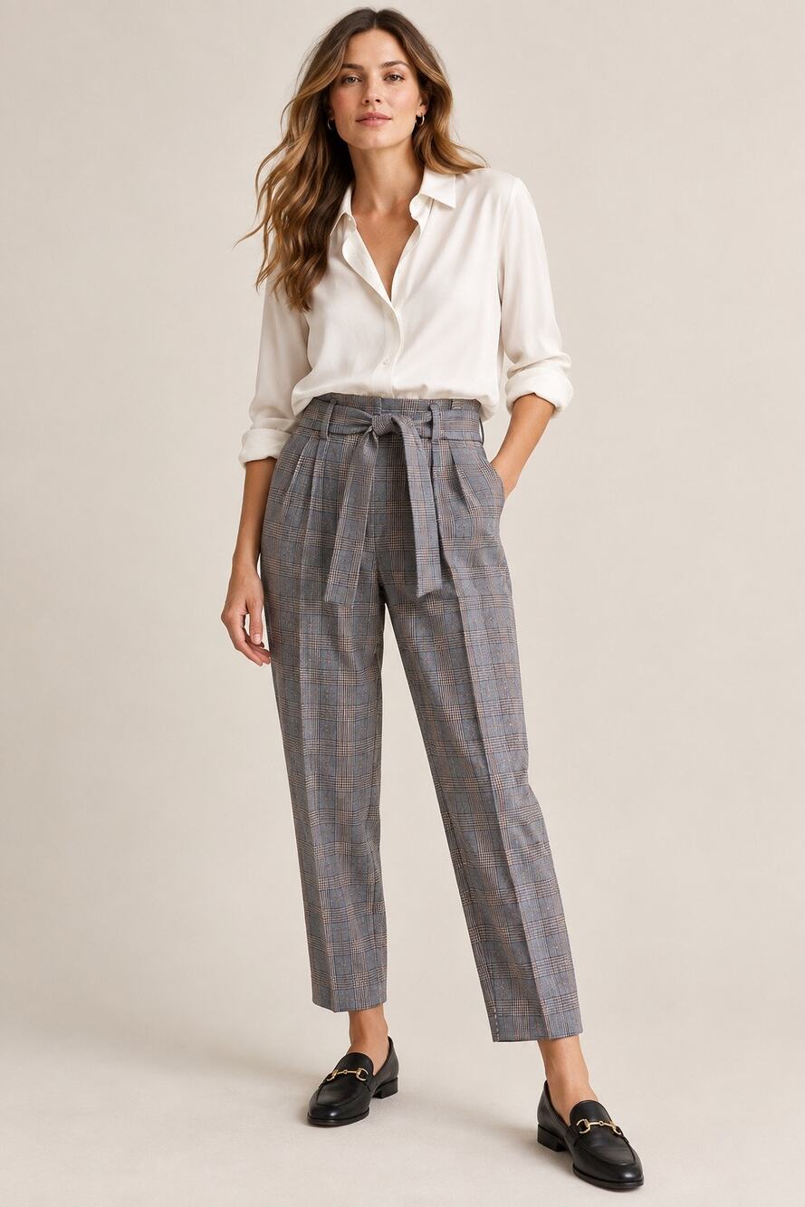 Equipment Marcelle Plaid Tie Waist Trousers Wool Blend High Rise Pleated Size 4